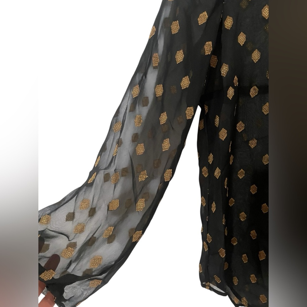 Ann Taylor LOFT Sheer Black & Gold Blouse